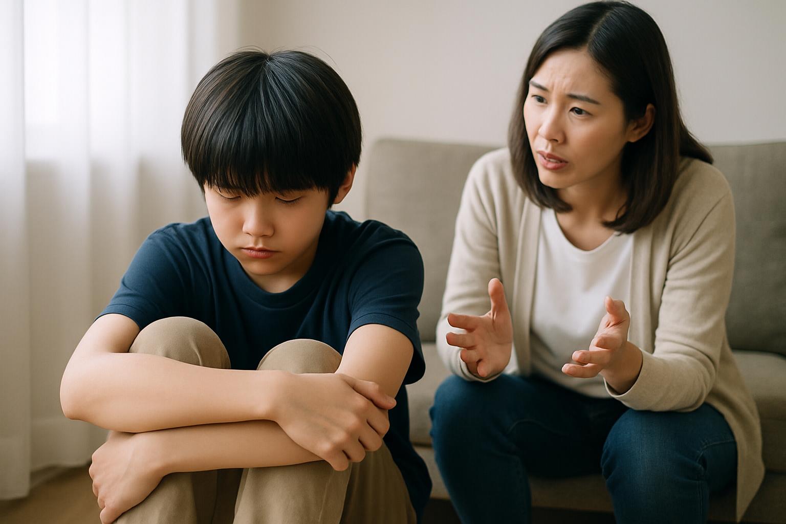 愛情が伝わらず、距離を感じている親子の様子