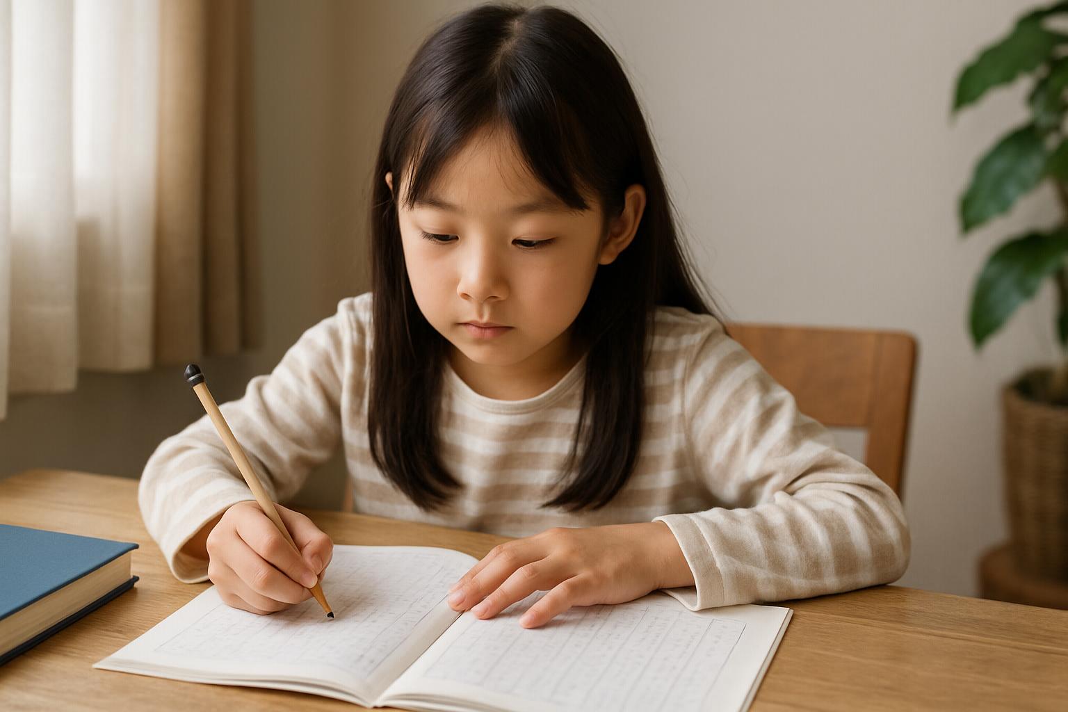 家庭で学習に取り組む不登校の子どもの様子